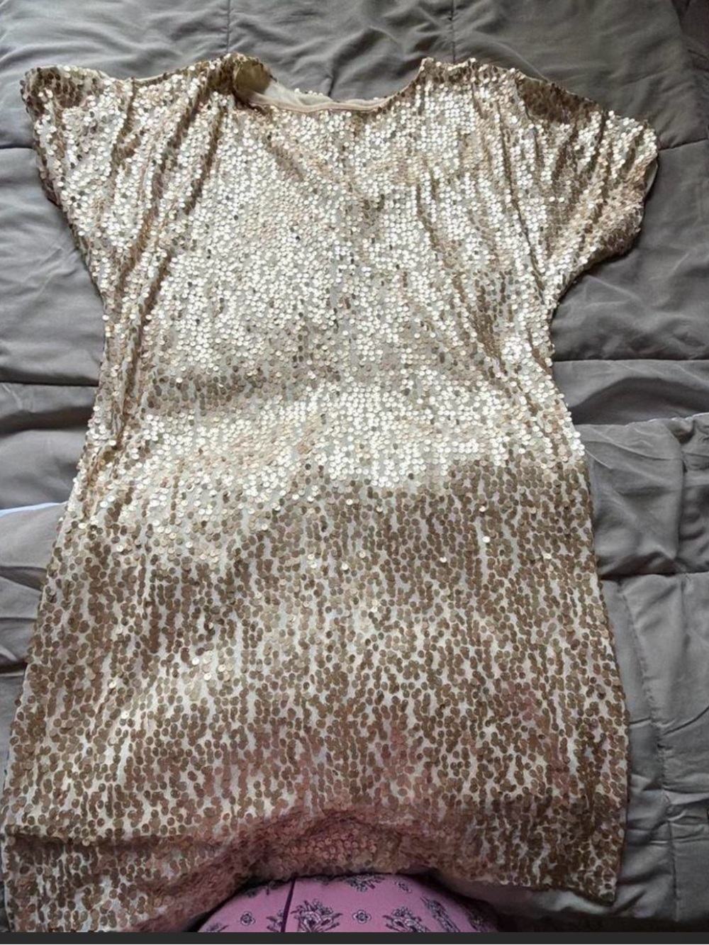 Monroe & Main Champagne Sequin Short Sleeve Tunic